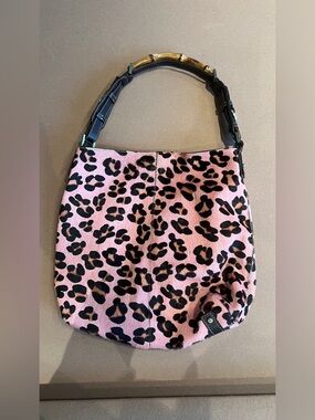 BUTI  Pink cow hide Leopard Print w/ Dark Trim leather bag